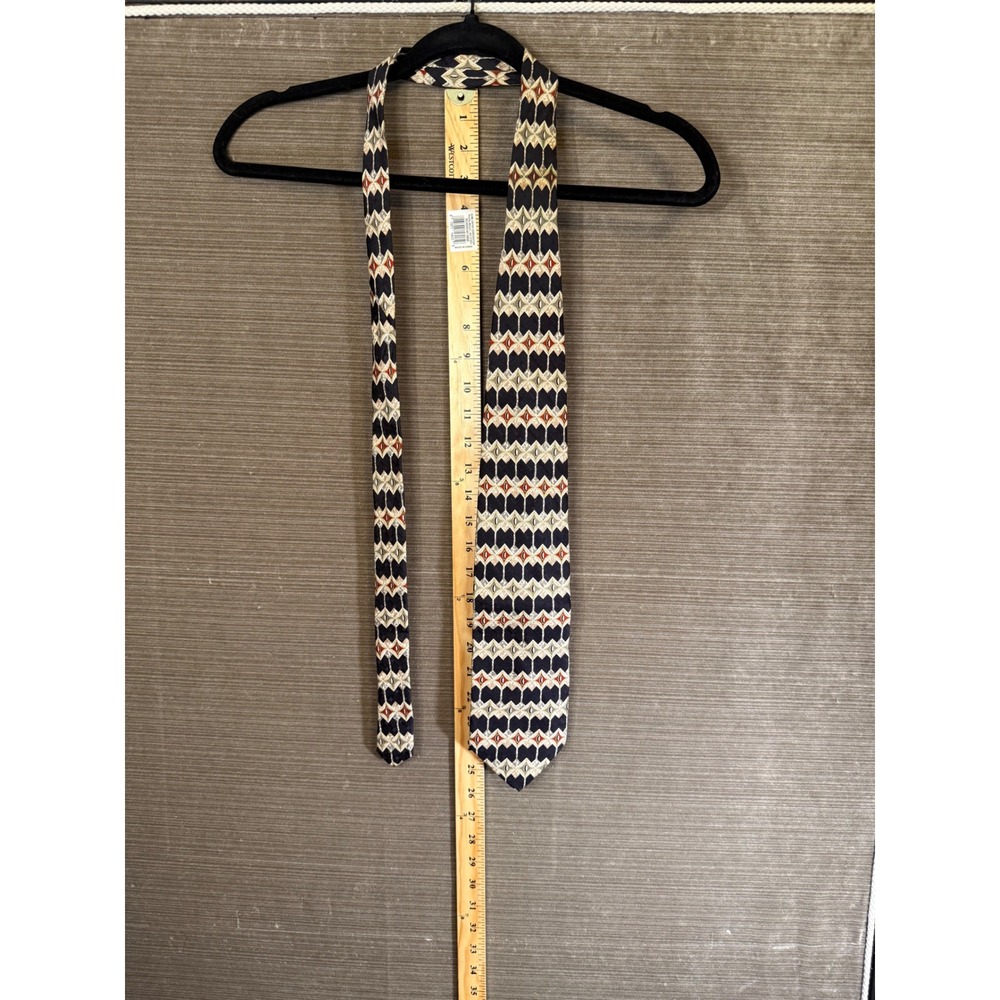 Enrico Coveri Silk Tie Mens Geometric Diamond Black Gold Red Hand Made In Italy